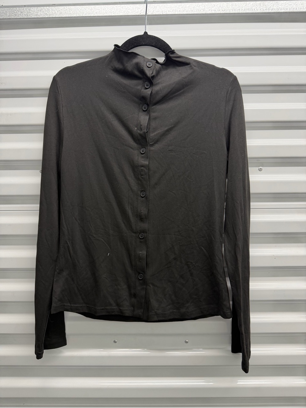 Women's Black Button-Front Long Sleeve Blouse